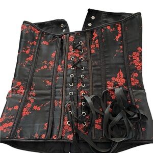 Black Red Lace Up Corset Bustier W/Boning M Gothic Whimsygoth Grunge Rock N Roll